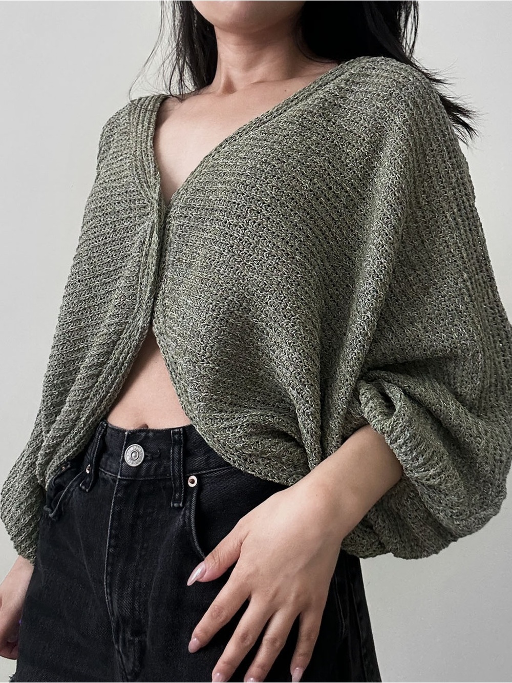 Sadie & Sage Anthropologie Soft Green V-Neck Knit Sweater Cardigan One Size